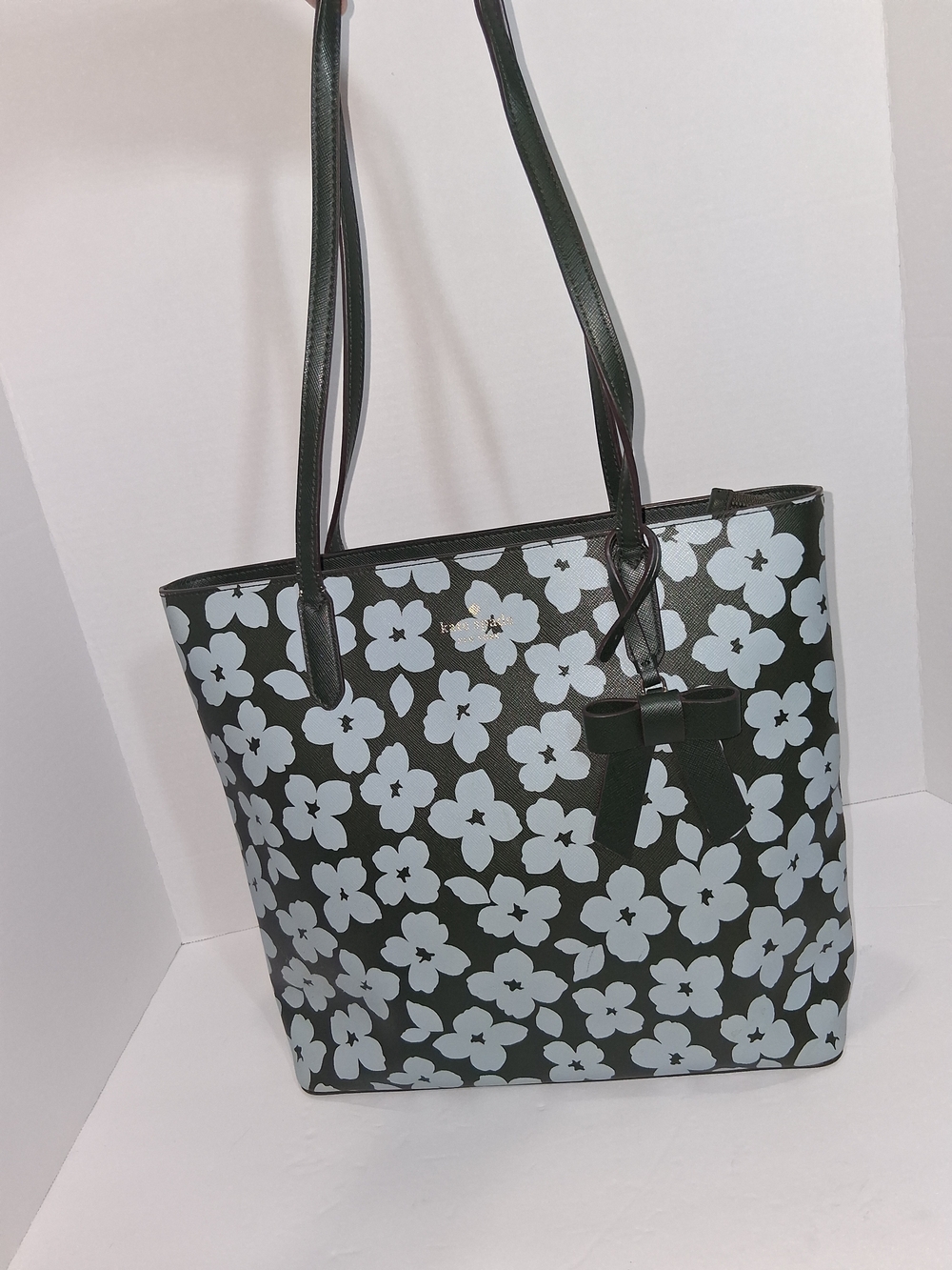 kate spade Dark Green Tote with Light Blue Floral Print